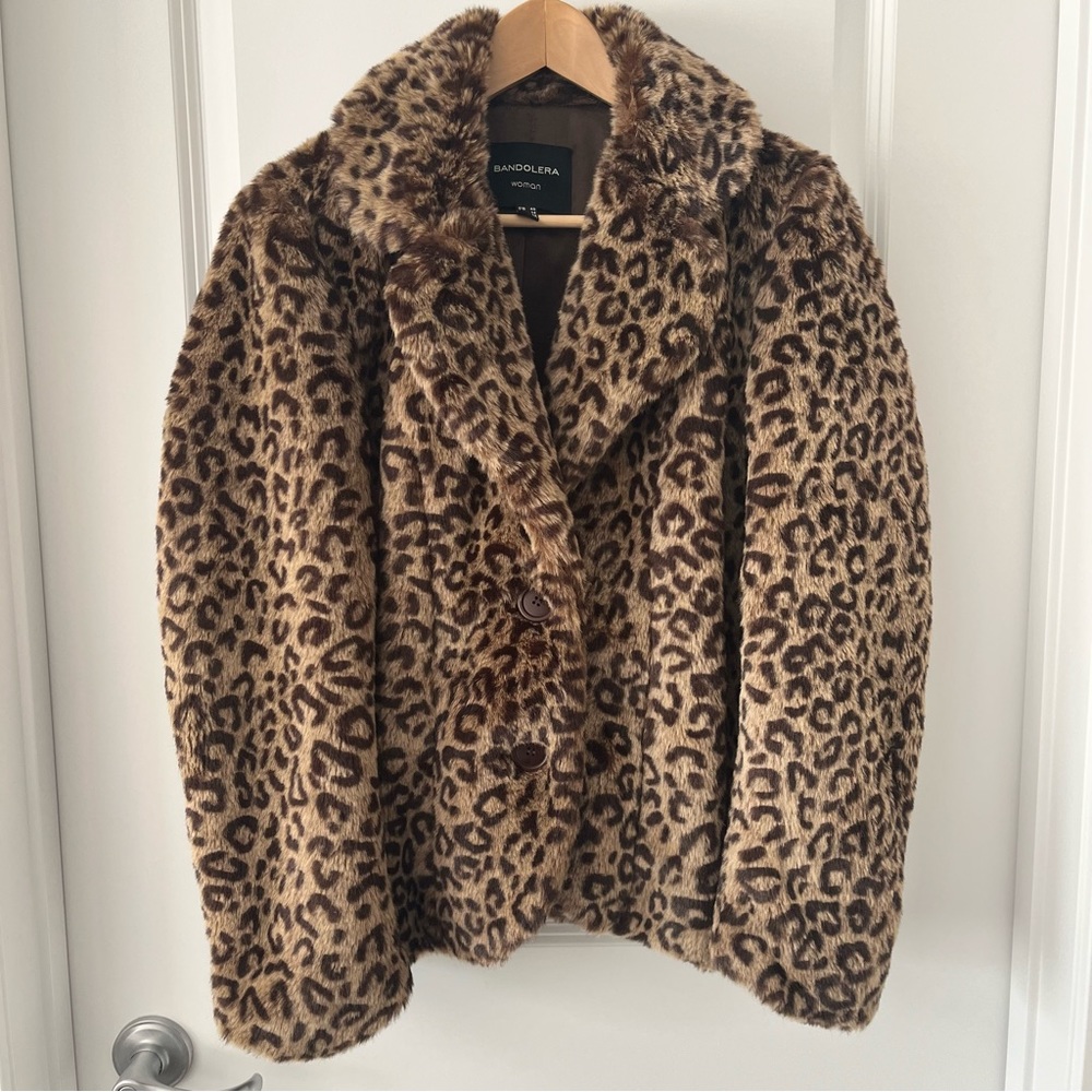 BANDOLERA WOMAN Faux Fur Leopard Print Coat